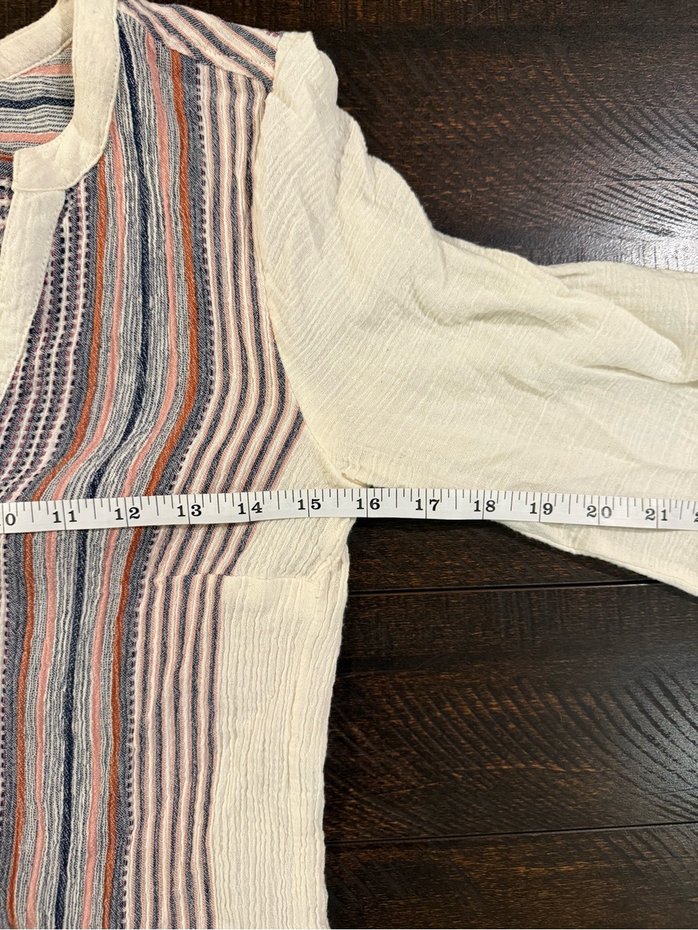 Liverpool Los Angeles Cream Boho Stripe Button Front Peasant Blouse XS - Picture 10 of 14